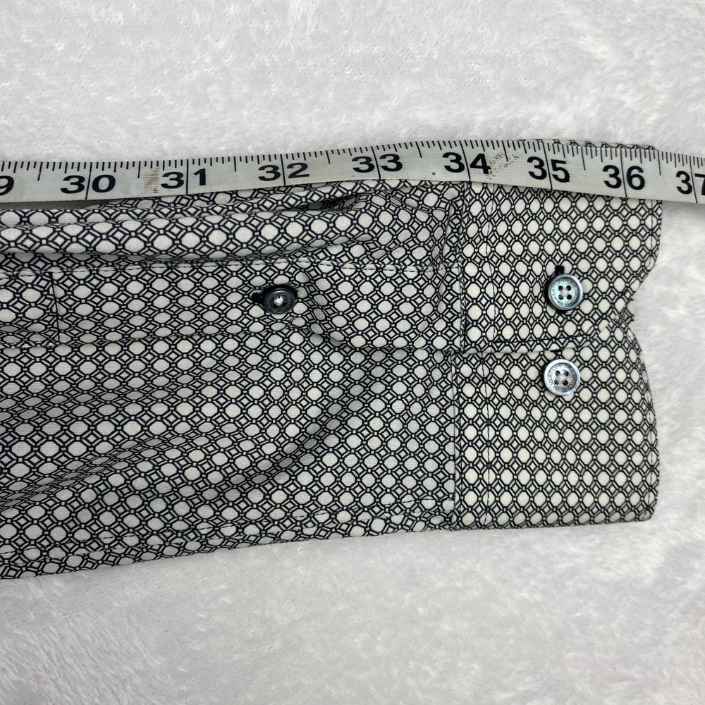 BUGATCHI Dress Shirt Mens XL Black/White Geometric Print 8-Way Stretch - Picture 8 of 9